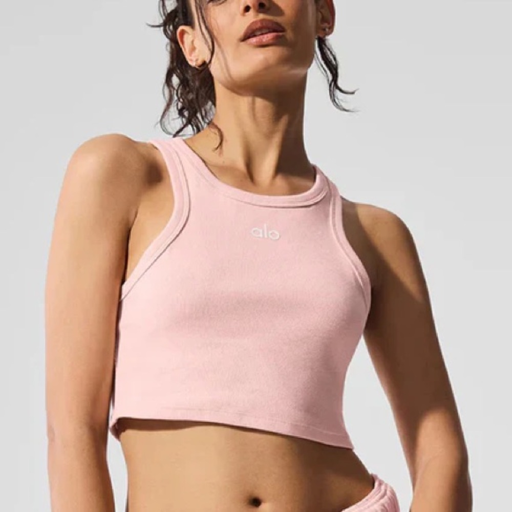 🆕 Alo Yoga Aspire Ribbed Racerback Cropped Tank • Pink Quartz • Sz L